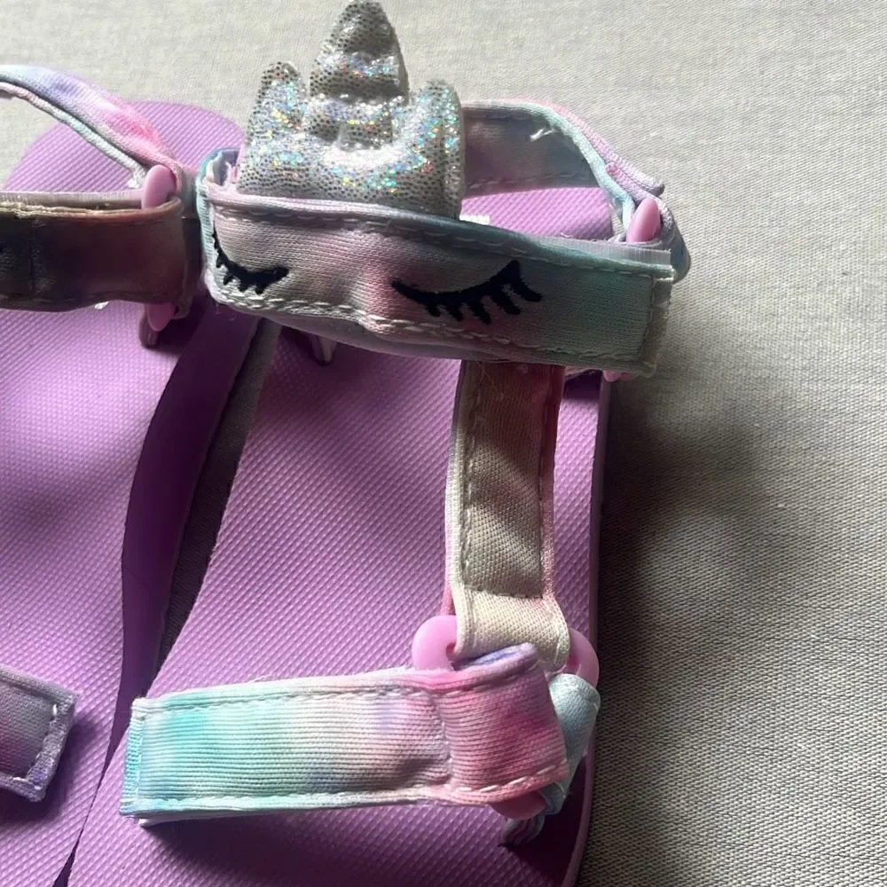 Fabkids Girls 11/12 Purple Tie Dye‎ Unicorn Slip On Platform Sandals